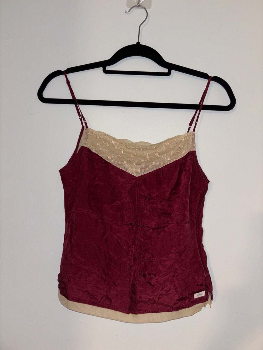 RARE Y2K Vintage Hollister Dark Red 100% Silk Cami With Beading Size S Abercromb